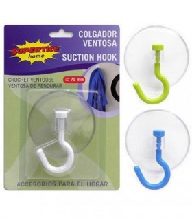 COLGADOR VENTOSA PVC 75MM 3 COLORES