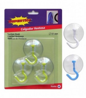 COLGADOR VENTOSA DE PVC 51MM 3 UDS BLANC