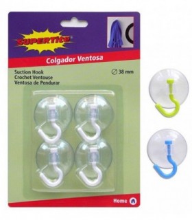 COLGADOR VENTOSA DE PVC 38MM 4UDS 3COLOR