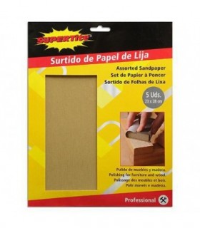 SURTIDO 5 HOJA PAPEL LIJA MADERA 23X28CM