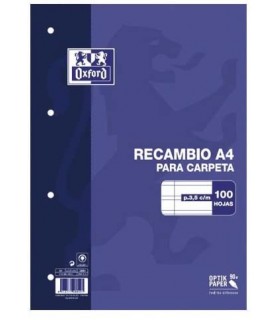 RECAMBIO OXFORD PAUTA 3,5 100 HOJAS 90 GR