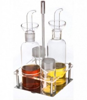Set Aceitera, Vinagrera, Salero y pimentero + Soporte