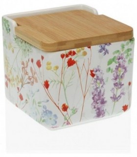 Salero de Cocina de Cerámica con Tapa de Bambú (Blume)