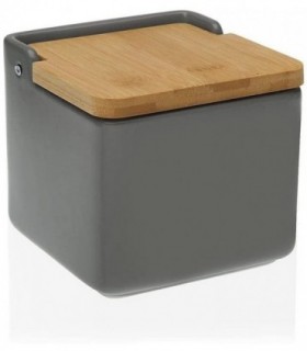 Salero de Cocina de Cerámica con Tapa de Bambú (Gris)
