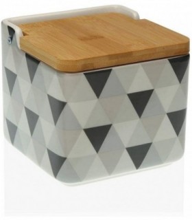 Salero de Cocina de Cerámica con Tapa de Bambú (Soft Triangle)