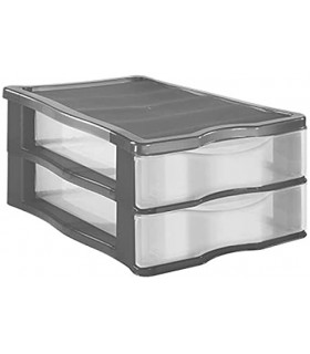 Cajonera Plastico Apilable(Gris 2 Cajones)