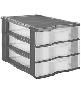 Cajonera Plastico Apilable(Gris 3 Cajones )