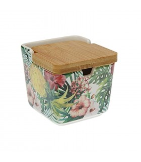 TIENDA EURASIA® Salero de Cocina de Cerámica con Tapa de Bambú Diseños Originales - 12,2 x 12,2 x 11,5 cm
