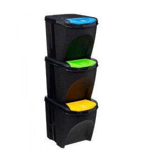 TIENDA EURASIA® Cubos de Reciclaje para el Hogar - Pack de 3 Cubos de Basura de Cocina Apilables - 3x25L - Tapa Abatible en 3 Co