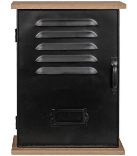 ootb - Caja para llaves con 6 ganchos de madera y metal (20 x 27,5 cm), color marrón y negro
