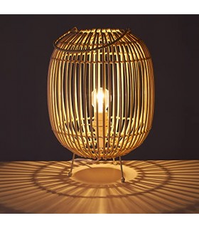 TIENDA EURASIA® Lámpara de Mesa Estilo Nórdico - Estructura de Metal y Varas de Ratán 22,50 x 22,50 x 30,50 cm