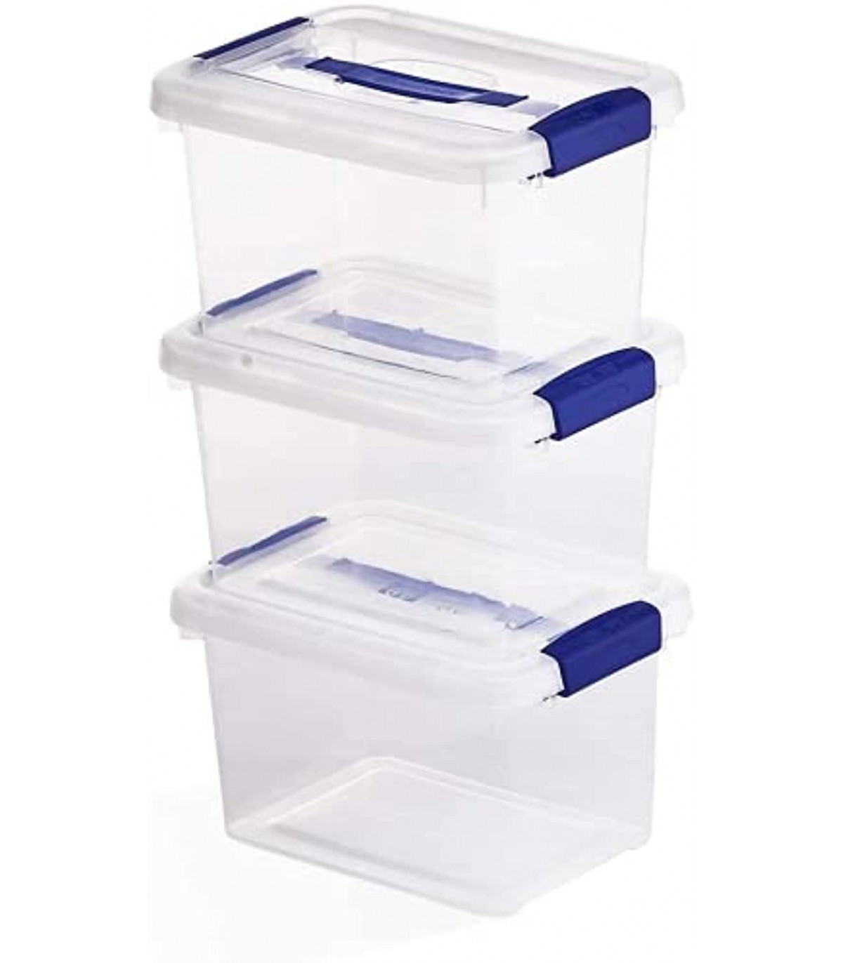 TIENDA EURASIA® Cajas de Almacenaje de Plastico - Lote 3 Cajas Apilables  con Tapa Abatible y Asas - Ideal para Almacenar los Pro