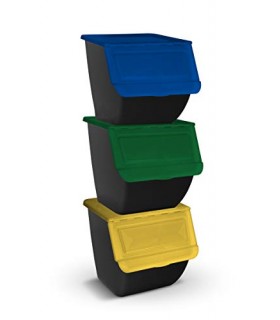 TIENDA EURASIA - Cubo de Basura para Reciclaje - Pack 3 Cubos de Basura de Cocina para Reciclar Apliables - 36L - (Papel - Vidri