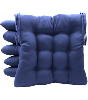 Pack 6 Cojines para Sillas de Terraza - Relleno de Fibra Hueca Siliconada Acolchada - 40 x 40 x 5 cm (Azul Marino)