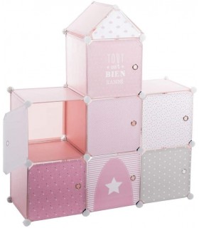 Mueble de almacenamiento columna - Forma Castillo - Color ROSA GRIS y BLANCO
