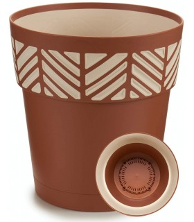 Maceta de Plástico - Diseño Geométrico Rayas - 3 en 1- Maceta + Bandeja Interior + Bajoplato