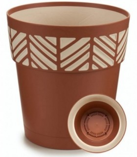 Maceta de Plástico - Diseño Geométrico Rayas (Marrón, 30 cm)