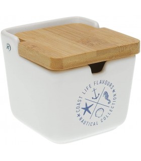 Salero de Cocina de Cerámica con Tapa de Bambú Diseños Originales - 12,2 x 12,2 x 11,5 cm