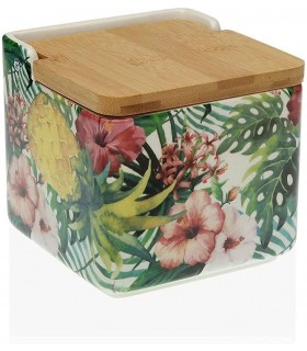 TIENDA EURASIA® Salero de Cocina de Cerámica con Tapa de Bambú Diseños Originales - 12,2 x 12,2 x 11,5 cm