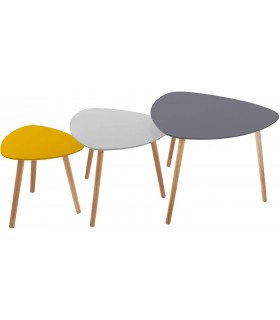 Pack 3 Mesitas Auxiliares de Diseño Nordico en 3 Colores - Tablero de Madera MDF y Patas de Madera de Roble