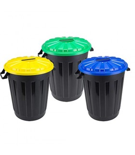 Pack de 3 Cubos de 30 L - Material Plastico Eco Libre de Bpa - Alta Resistencia - Ideal para Reciclar (NEGRO)