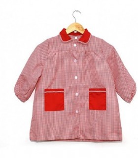 Babi Escolar con Botones Estampado a Cuadros Cuello y Bolsillos a Juego (Rojo T5-5 a 6 Años)