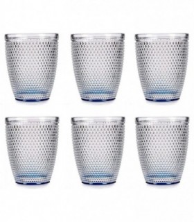 Pack 6 Vasos de Agua de Cristal Puntos Capacidad 30cl Medidas 8 x 8 x 10 cm (Azul)