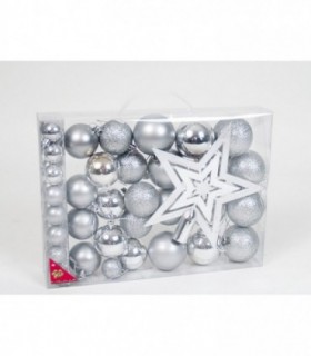 SET 42 BOLAS NAVIDAD PLATA TAMAÑO SURTID