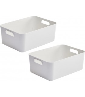 Cajas de Almacenaje con Asas - Organizadores de Plástico Multiusos (Opaco Blanco, 2 Cajas - 34 x 24 x 13 cm - 9 L)