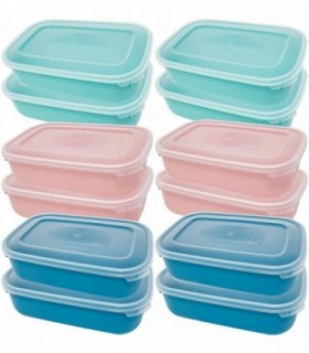 Juegos Tupper de Plásticos para Alimentos Reutilizables Sin BPA (Rosa Verde y Azul, 12 x 0.8L)