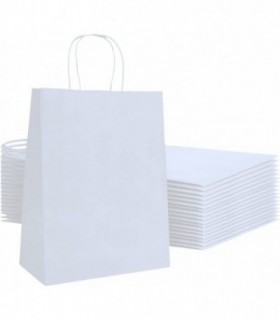 Pack 25 Bolsas de Papel Kraft de Regalo con Asa Color Liso (18x24 +8 cm, Blanca)