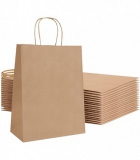 Pack 25 Bolsas de Papel Kraft de Regalo con Asa Color Liso (18x24 +8 cm, Natural)