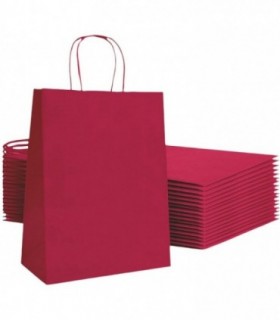 Pack 25 Bolsas de Papel Kraft de Regalo con Asa Color Liso (46x49 +16 cm, Roja)
