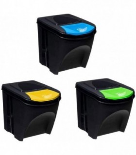Pack de 3 Cubos de Basura de Cocina Apilables 3x25L Tapa Abatible en 3 Colores