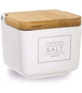 Salero Porcelana 12cm con Tapa de bambú