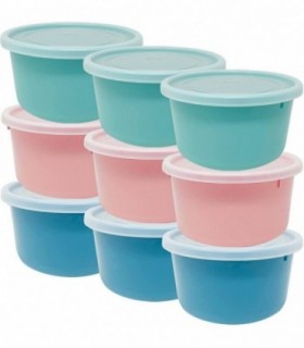 Juegos de Tupper Plásticos para Alimentos Redondo Pequeños Reutilizables Sin BPA con Tapa (Rosa Verde y Azul,9x0.6L)