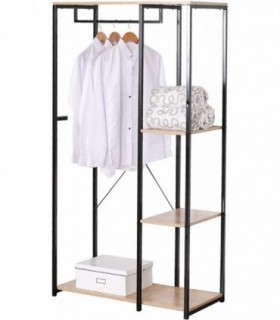 Armario Ropero con Baldas Estructura Metalica Barra para Colgar y Baldas de Madera (151365-90x40x167 cm)