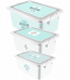 Pack 3 Cajas Organizadoras Apilables Una Dentro de Otra 3 Tamaños (Infantil Azul)