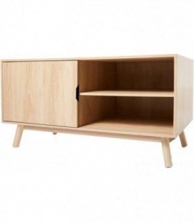 Mueble de Salon para TV de Madera Natural Diseño Nordico 1 Puerta 2 Baldas y Patas 100x40x50hcm
