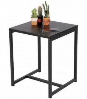 Mesa Auxiliar Cuadrada Diseño Vintage Estructura Metalica y Tapa de Madera MDF 40x40x50cm (Black)