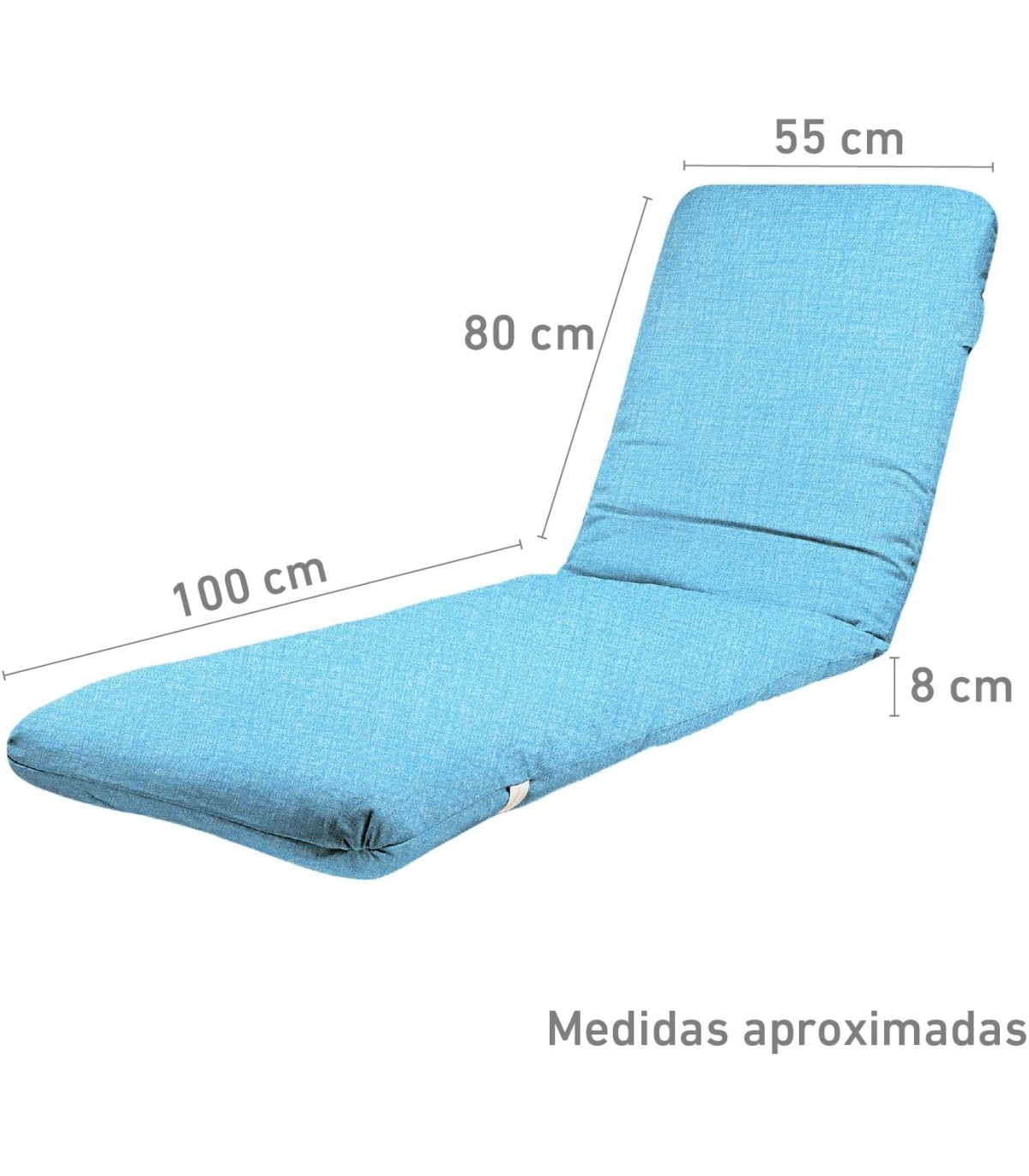 Cojin para Tumbona de Jardin Relleno de Fibra Funda de Tela con Cremallera  Lavable 180x50cm (Azul Turquesa)
