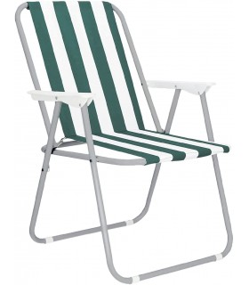 Silla de Playa Plegable con Reposabrazos Acero Resistente y Lona Impermeable 75x53x43cm (Green)
