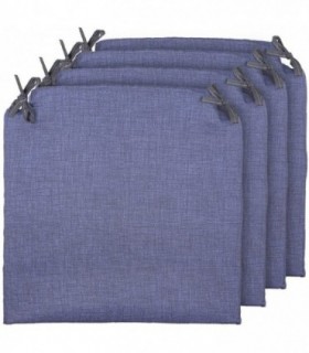 Pack 4 Cojines para Sillas Lisos con 2 Cintas de Sujeción 40x40x3cm (Azul)