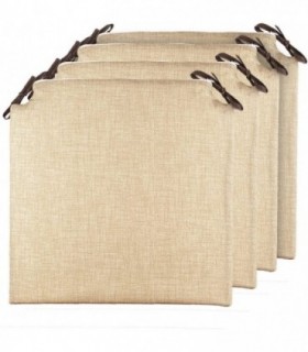 Pack 4 Cojines para Sillas Lisos con 2 Cintas de Sujeción 40x40x3cm (Beige)