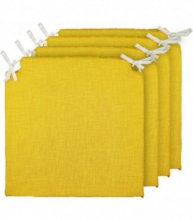 Pack 4 Cojines para Sillas Lisos con 2 Cintas de Sujeción 40x40x3cm (Amarillo)