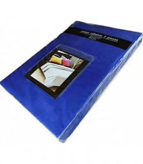 Juego 3 Sábanas de Cama 150cm Microfibra Transpirable (CAMA150-150X190/200 cm, Azul Oscuro)