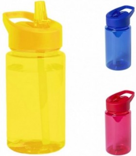 Botella de Agua Infantil, 440 ml, con Dosificador, Tapon Rosca y Asa, Color Amarillo