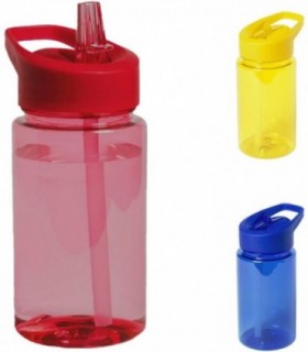 Botella de Agua Infantil, 440 ml, con Dosificador, Tapon Rosca y Asa, Color Rojo