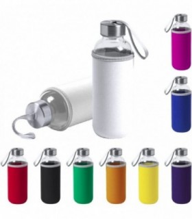 Pack 2 Botellas de Cristal con Funda de Neopreno, 420 ml, Tapon a Rosca y Cinta de Transporte, Color Blanco