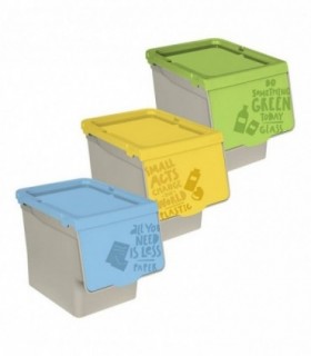 Pack de 3 Cubos de Basura de Cocina, 30 Litros, Sistema Apilable, Apertura Fácil